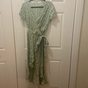 V Neck Flowy Sleeve Floral Wrap Maxi Dress
